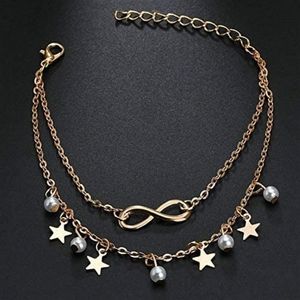 Gold "infinity stars and pearls" anklet